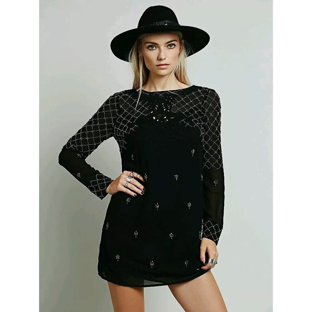 NWT Free People Unchain My Heart Short Beaded long sleeve dress Sz5